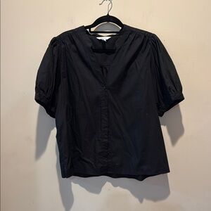 Nine West Black Puff Sleeve Blouse with Bib Collar